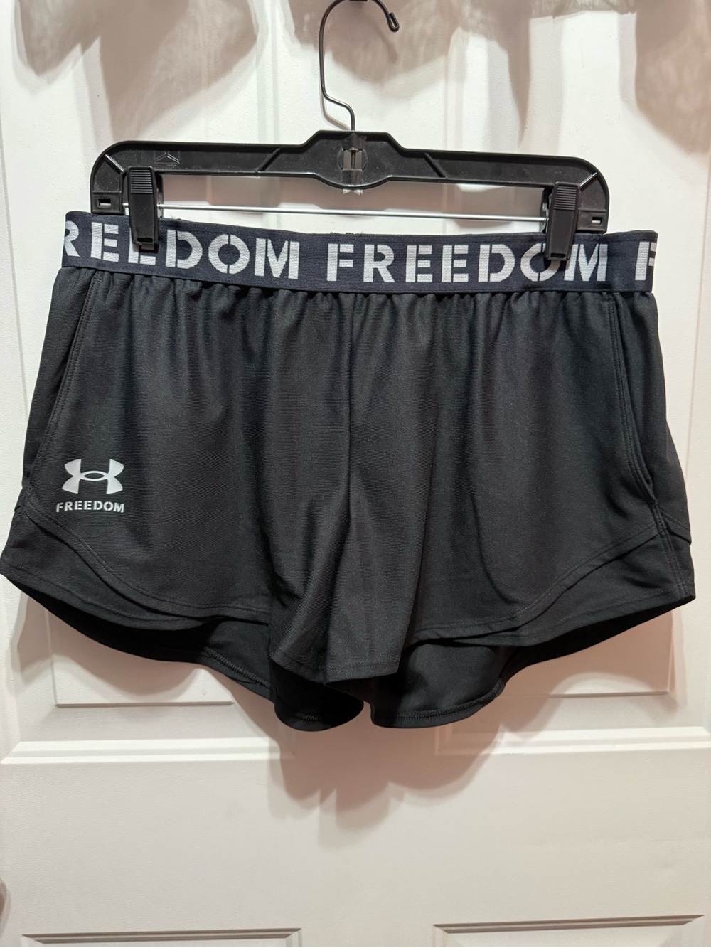 Under Armour Black with Gray Logo Freedom Women's Athletic Shorts L